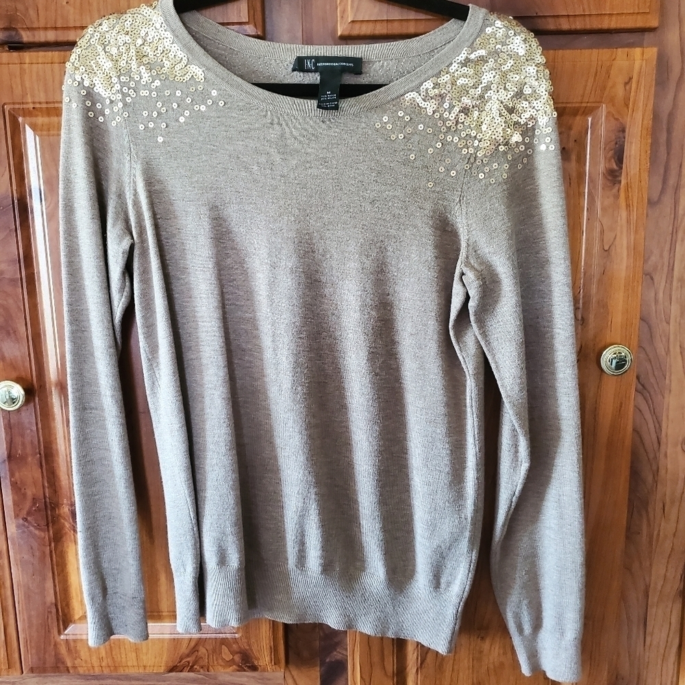 Inc Tan and Gold SEQUINES SWEATER